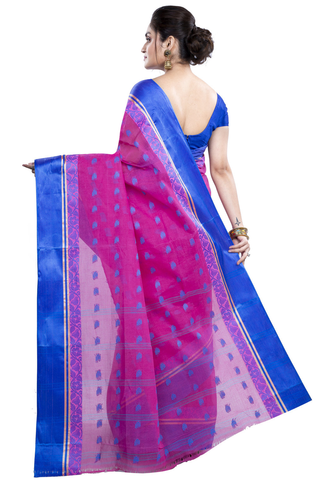 Pink Pure Cotton Sukla_Velvet Tant Saree (796)